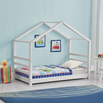 Cama para niños de Pino Vardø 80 x 160 cm - Forma de casa - Color Blanco mate [en.casa]