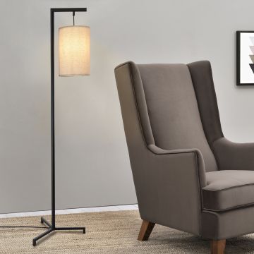 Lámpara de pie Skaun 1x E27 60 W tela metal 161x42x42 cm - Negro/Beige [lux.pro]