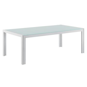 [casa.pro]® Mesa de centro de vidrio 100 x 50 x 35 cm mesa de jardín armazón hierro diseño terraza blanco