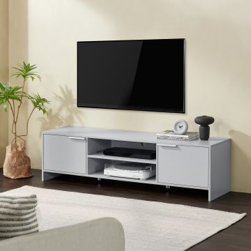 Mueble TV Stevns con 2 estantes centrales y 2 puertas aglomerado/acero 40 x 145 x 38 cm - Gris claro [en.casa]