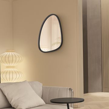 Espejo de pared Grottole en forma de huevo con marco MDF 62 x 50 cm - Negro mate [en.casa] 