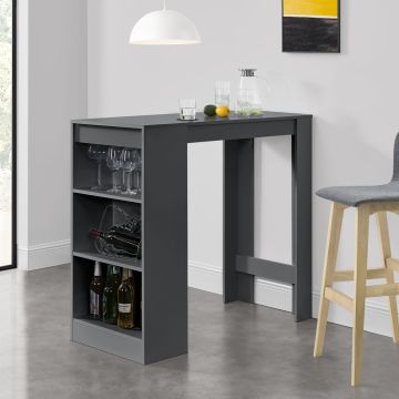 [en.casa]® Mesa de bar de Bistro Elegante - 110 x 50 x 103 cm - Mesa alta Cocina - Barra integrada para bebidas - 3 Estantes - Gris oscuro