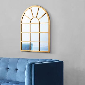 Espejo de pared Villalago cuadriculado en forma de ventana MDF 80 x 60 cm - Dorado [en.casa] 