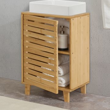 Mueble para debajo del lavabo Iveland con puerta 2 compartimentos cerrados bambú 60 x  40 x 30 cm - Natural [en.casa]