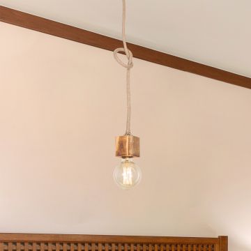 Lámpara colgante Corby 1 x E27 20 W metal/madera 7 x 7 cm negro / madera / yute [lux.pro]