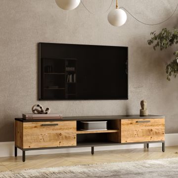 Mueble TV Lempäälä con 2 estantes y 2 puertas aglomerado/metal 39 x 160 x 35 cm - Roble rústico / Antracita [en.casa]