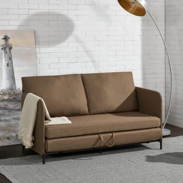 Sofá cama Soini plegable diseño 2 en 1 espuma textil metal 78 x 125 x 67 cm - Marrón [en.casa]