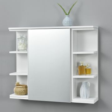 Mueble de pared para Baño - 64 x 80 x 20 cm - Armario colgante de Almacenamiento con Espejo - Auxiliar de Baño - Blanco [en.casa]®