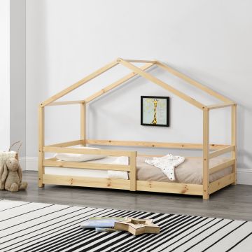 Cama para niños Knätten En diseño de Casa con Somier madera pino 80 x 160 cm Natural [en.casa]