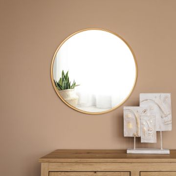 Espejo de pared Ordona redondo aluminio tamaño Ø 50 cm - Dorado [en.casa]