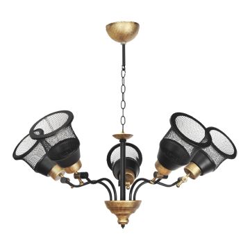 Lámpara colgante Langport 3/5xE27 60 W metal en diferentes medidas negro / dorado [lux.pro]
