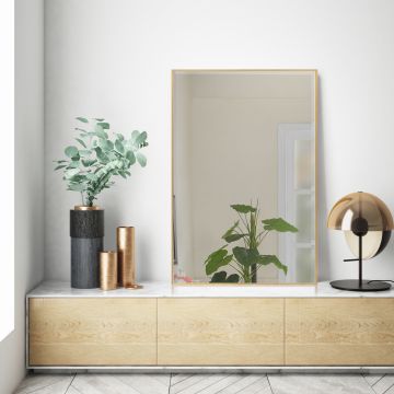 Espejo de pared Novoli rectangular con ganchos plástico 72 x 52 cm - Dorado [en.casa]