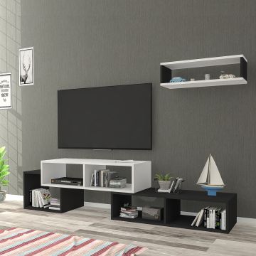 Mueble TV con estante cubo Malvik aglomerado 170x30x42 cm - Blanco/Negro [en.casa]