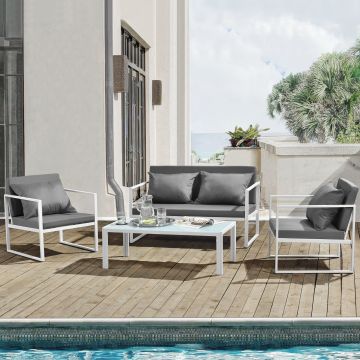 [casa.pro]® set de muebles de jardín 2 x silla de jardín sofá mesa de centro de vidrio blanco