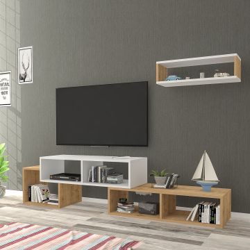 Mueble TV con estante cubo Malvik aglomerado 170x30x42 cm - Blanco/Roble zafiro [en.casa]