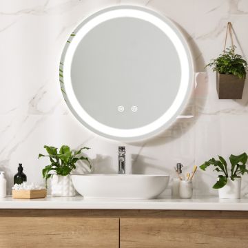 Espejo de pared con LED Maratea para baño antivaho redondo aluminio + cristal 70 x 70 x 3 cm - Plateado [pro.tec] 