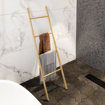 Escalera toallero Djurs con 4 barras pino 160 x 42 x 4 cm color natural [en.casa]