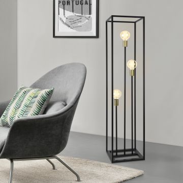 Lámpara de pie Groningen - 140 x 30 x 30 cm - Lámpara de diseño Con 3 Focos - Iluminación interior - 3 x E27 - Metal - Negro y Latón [lux.pro]®