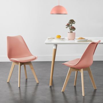 Set de 2x sillas de comedor Fläten estilo escandinavo cuero sintético y  madera de haya 81 x 49 x 57 cm - Rosa [en.casa]