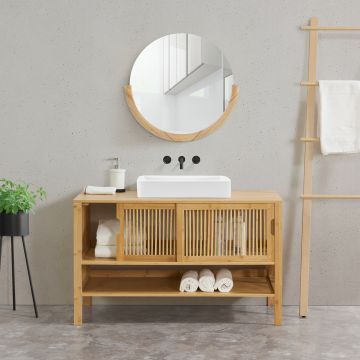 Mueble para debajo del lavabo Hvaler con puertas corredoras y 1 estante bambú 60 x 100 x 45 cm - Natural [en.casa]