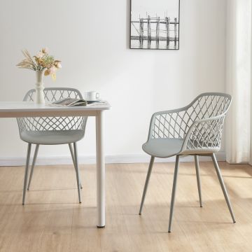 Juego de 2 sillas de comedor Kangasniemi con reposabrazos plástico y metal 80 x 56 x 52 cm - Gris claro [en.casa]