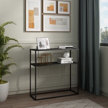 Mesa consola Kuhmo con estante adicional metal 80 x 80 x 30 cm - Negro o Blanco [en.casa]