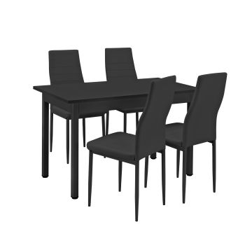 Set de comedor Jørpeland  mesa de comedor con 4 sillas MDF acero Polipiel 120 x 60 x75 cm - Negro [en.casa] 