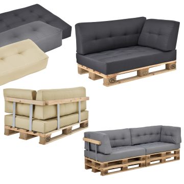 [en.casa] Cojines de asiento, respaldo, de esquina para sofá de europalés In/Outdoor tapizados + palé