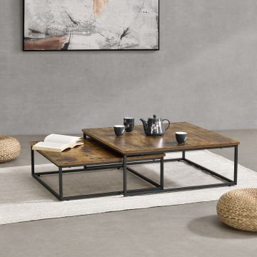 Mesas de centro Haninge set de 2 mesas aglomerado y acero - Efecto de madera y negro [en.casa]