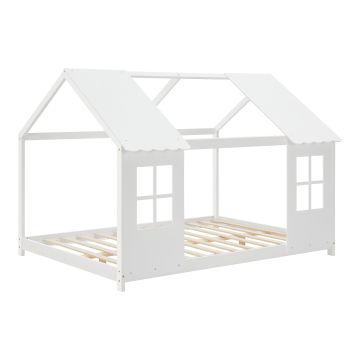 Cama para niños Tostedt en forma de casa con ventanas pino 140 x 200 cm - Blanco [en.casa]