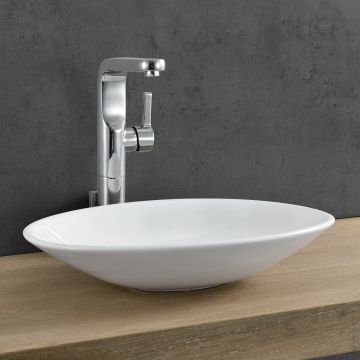 [neu.haus] Lavabo cerámico lujoso en forma ovalada - (50x35,5cm) Blanco - lavabo sobre encimera