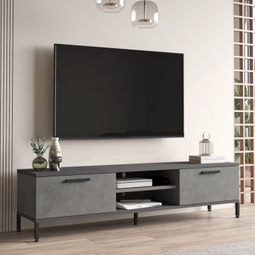 Mueble TV Lempäälä con 2 estantes y 2 puertas aglomerado/metal 39 x 160 x 35 cm - Efecto hormigón / Antracita [en.casa]