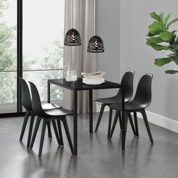 Juego de comedor Mesa + 4x sillas minimalista vidrio + plástico - 105 x 60 x 75 cm - Negro [en.casa]