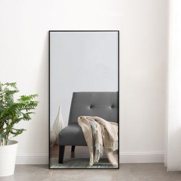 Espejo de pared Novoli rectangular con ganchos plástico 102 x 52 cm - negro [en.casa]