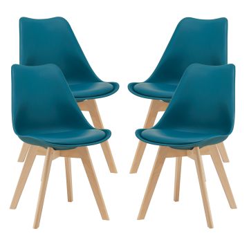 Juego de 4 sillas de comedor Fläten Cuero sintético y Patas de haya 81 x 49 x 57 cm - Turquesa [en.casa]