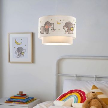 Lámpara colgante infantil Lurgan 1xE27 20 W con diferentes motivos plástico tela 70xØ30 cm blanco [lux.pro]