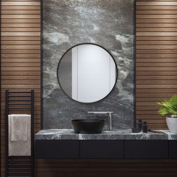Espejo de pared para el baño Modugno aluminio redondo Ø 60 cm negro [en.casa]