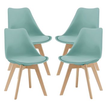 Juego de 4 sillas de comedor Fläten Cuero sintético y Patas de haya 81 x 49 x 57 cm - Verde menta [en.casa]