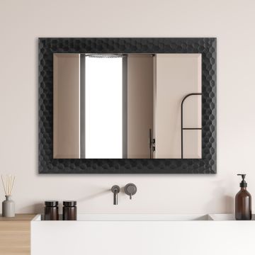 Espejo de pared Ocre rectangular con ganchos plástico 84 x 64 cm - Negro [en.casa]