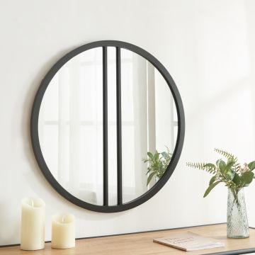 Espejo de pared Suomussalmi redondo MDF Ø60cm - Negro [en.casa] 