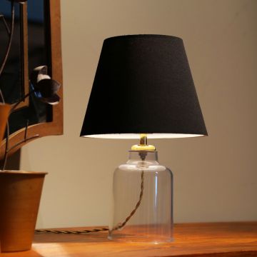 Lámpara de mesa Oldham 1xE27 20 W plástico/tela 14 x Ø 22 cm negro / latón [lux.pro]