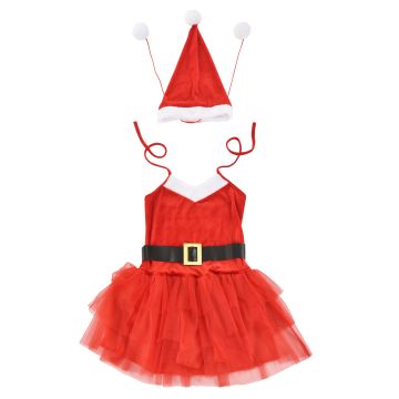 [en.casa] Traje de Papá Noel para mujeres - 64 x 50 cm (36-42) - Disfraz de Navidad - Poliéster - De tres piezas - Rojo/Blanco