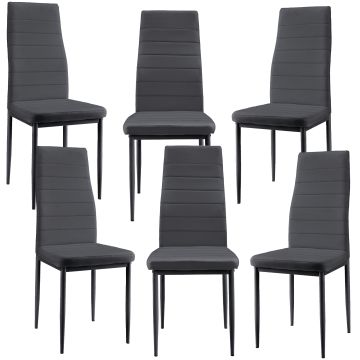 Set de 6 sillas de comedor Lidköping con respaldo alto tapizada cuero sintético mate 96x43x52 cm - Gris oscuro  [en.casa]