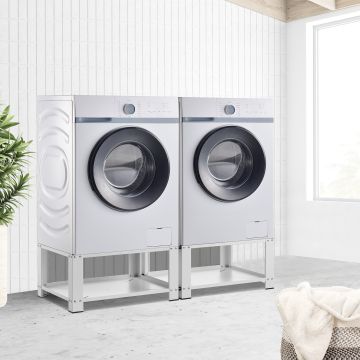 Pedestal doble para lavadora y secadora Cremlingen acero 127 x 54 x 31 cm blanco [en.casa]