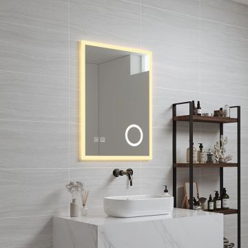 Espejo de pared con LED Scafa para baño IP65 con antivaho y lupa aluminio 70 x 50 x 3 cm - Blanco [pro.tec] 
