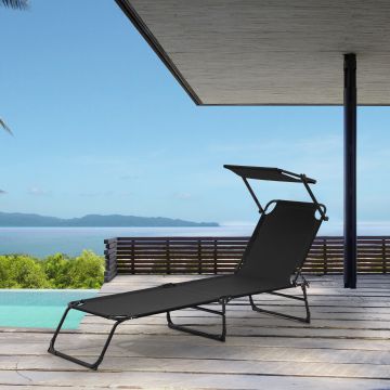 [casa.pro]® Tumbona plegable 190cm negra con techo acero hamaca