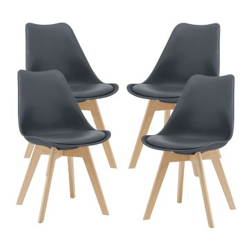 Juego de 4 sillas de comedor Fläten Cuero sintético y Patas de haya 81 x 49 x 57 cm - Gris [en.casa]