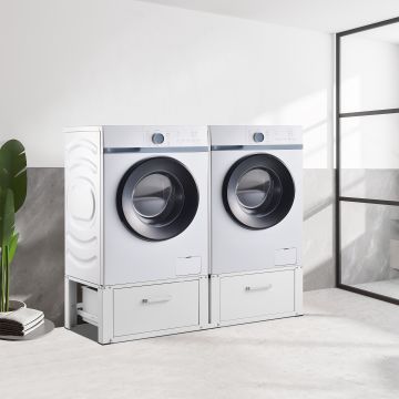 Pedestal doble para lavadora y secadora Heyen cajones 127 x 54 x 31 cm blanco [en.casa]