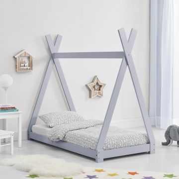 Cama infantil Onejda con somier - Estructura tipi de madera pino - 80 x 160 cm - Gris claro [en.casa]