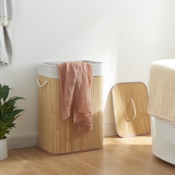 Cesto para la ropa Salla con bolsa extraíble bambú y poliéster 60 x 40 x 30 cm (72 L) - Natural [en.casa]